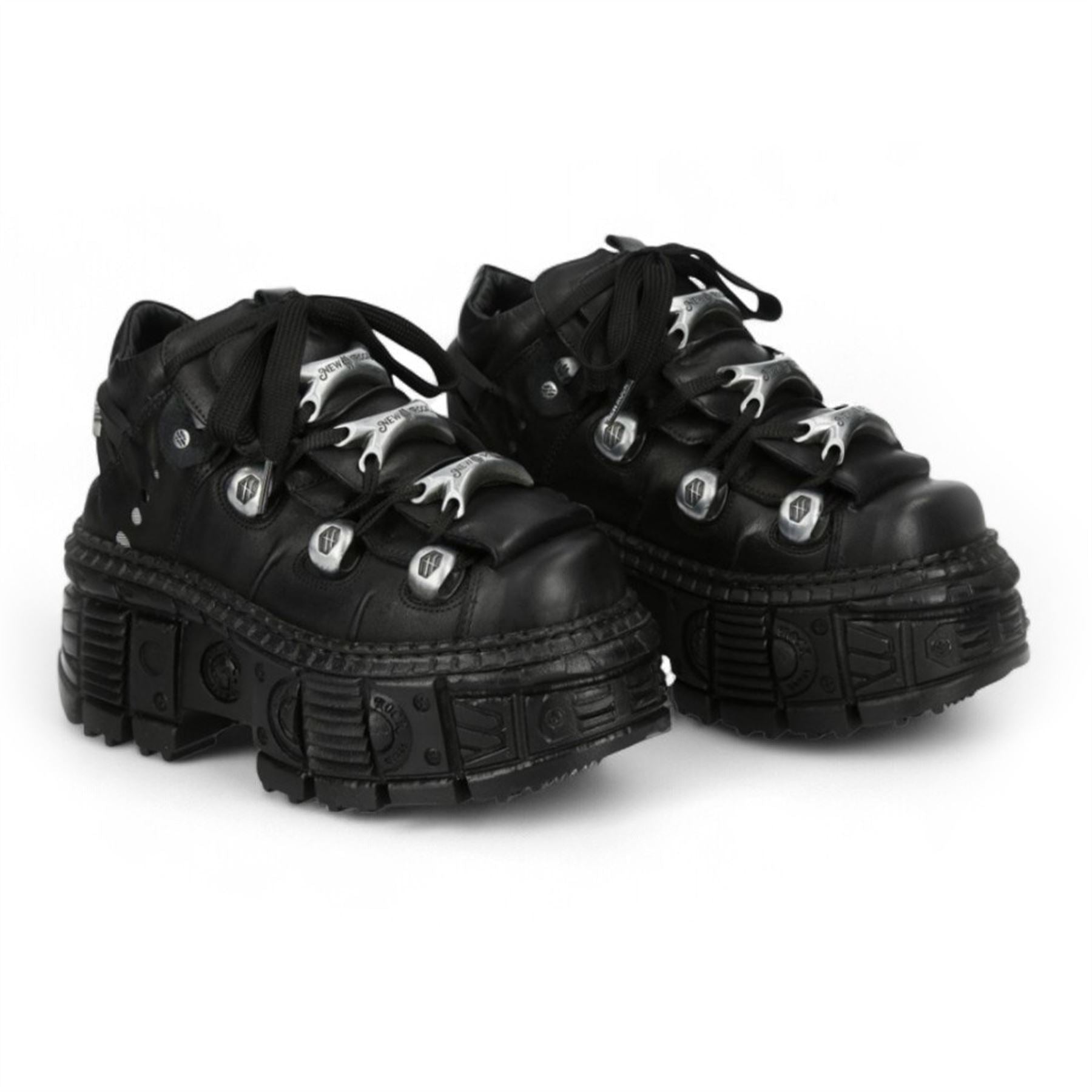 New Rock M-OVERZ106B-C1 Chunky Black Leather Ankle Boots