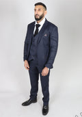 Men's Navy Suit Double Breasted 3 Piece Formal Dress - Knighthood Store