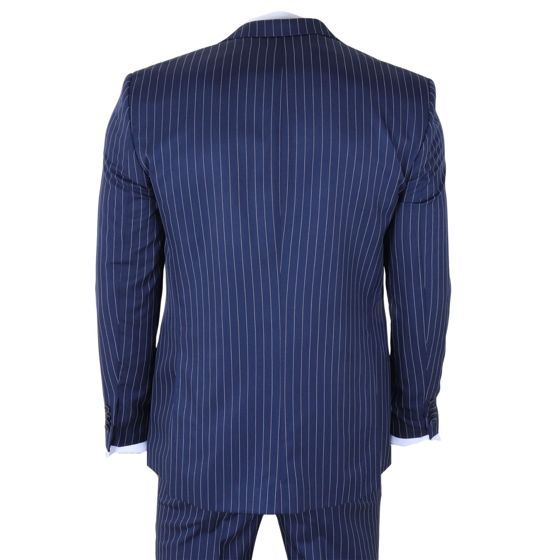 IM43 - Men's Classic Pinstripe 3 Piece Navy Blue Suit
