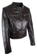 New Ladies Womens Real Leather Slim Fit Soft Zip Biker Style Jacket - Knighthood Store