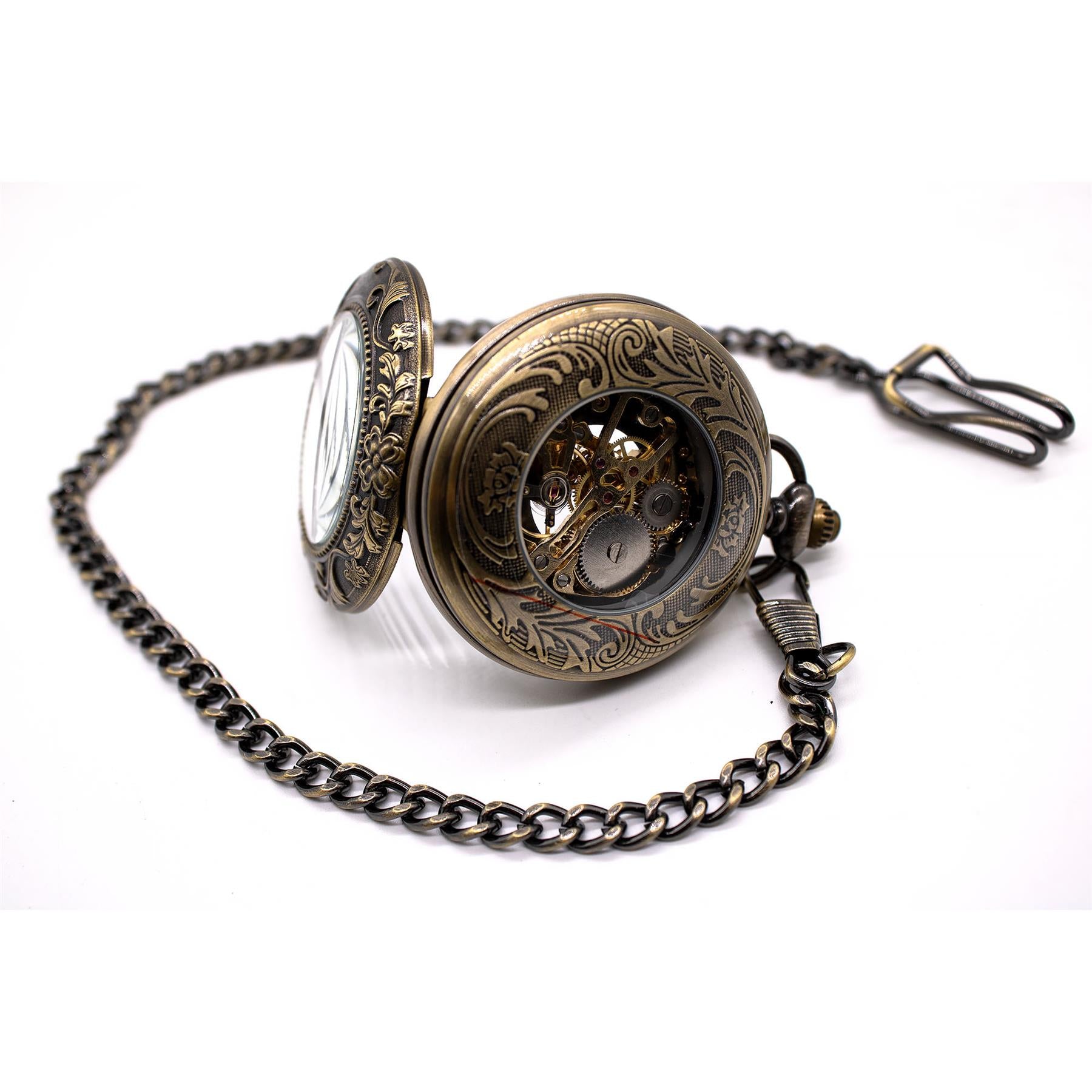Mechanical Skeleton Half Hunter Vintage Pocket Watch