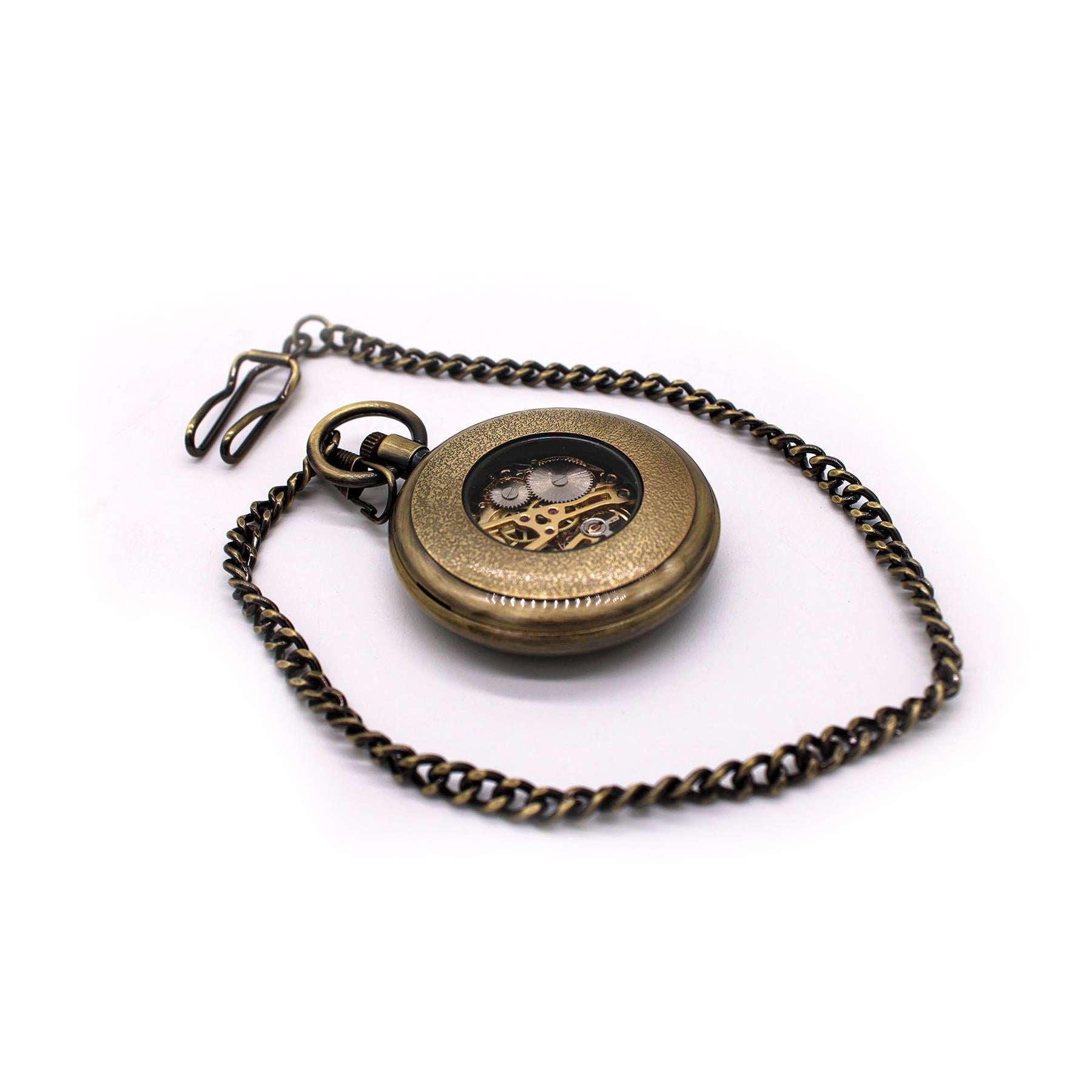 Mechanical Skeleton Open Face Antique Pocket Watch