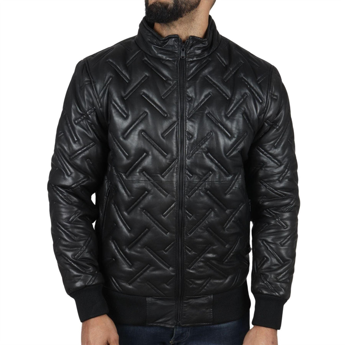 Men's Puffer Quilted Bomber Jacket Real Leather Casual - Knighthood Store