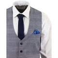 Mens Marc Darcy 3 Piece Suit Grey Prince Of Wales Blue Check Vintage Retro - Knighthood Store