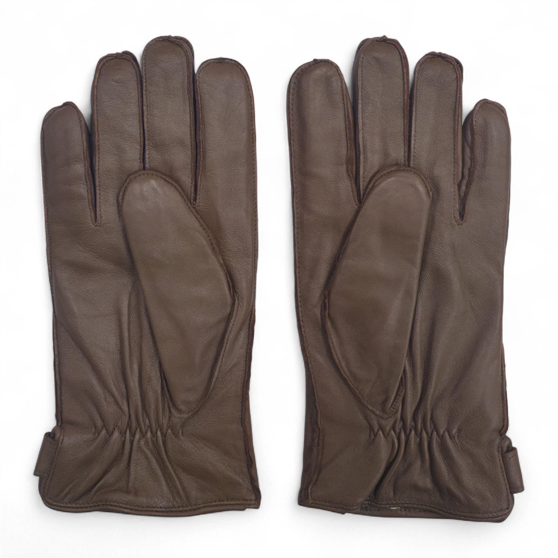 Men’s Leather Wool Lined Snap Button Closure Winter Gloves