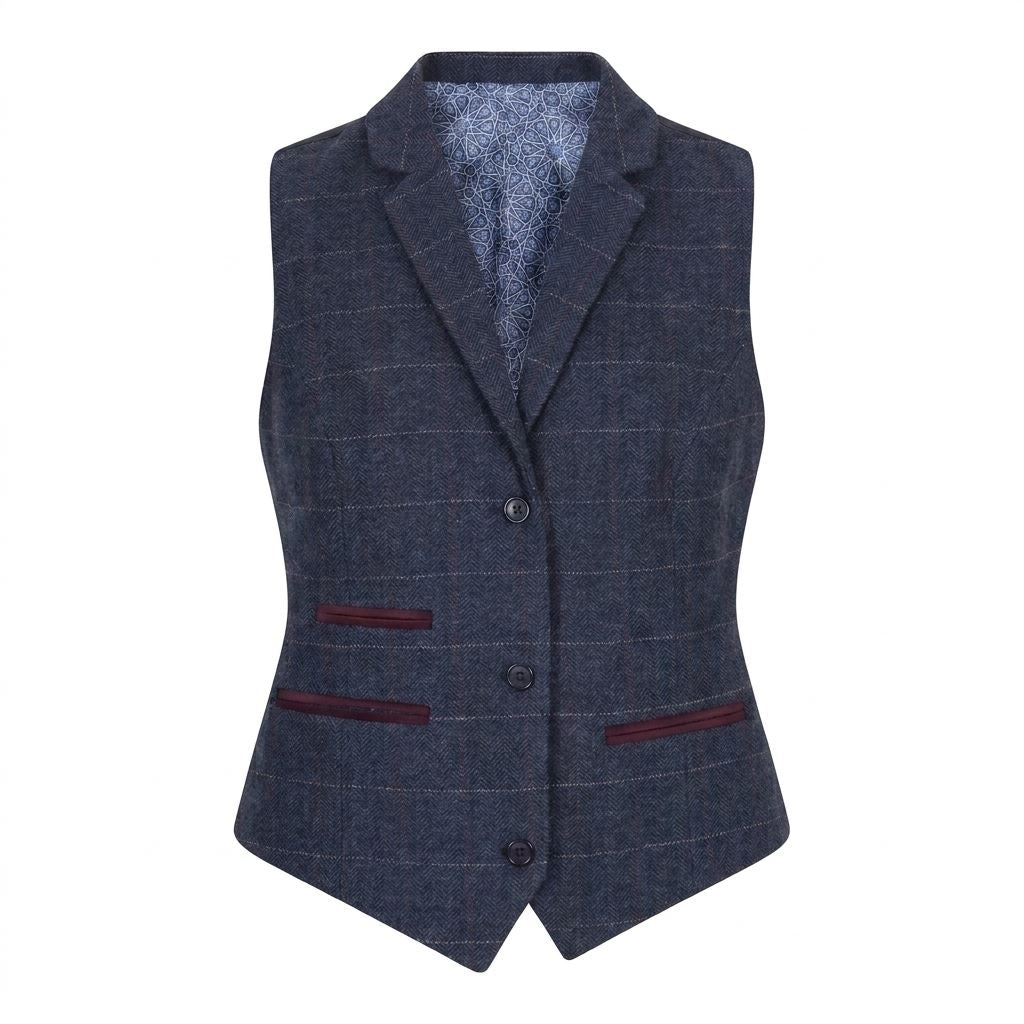 TPW-32 - Women's Navy Wool Blend Tweed Blazer Waistcoat