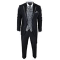 Mens Wedding 3 Piece Black Suit Diamonte Silver Cravat Waistcoat Groom Bestman - Knighthood Store