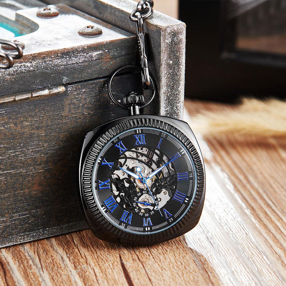 Mechanical Skeleton Open Face Square Pocket Watch