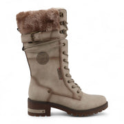 Women's Off White Mid-Calf Faux Fur Winter Combat Boots