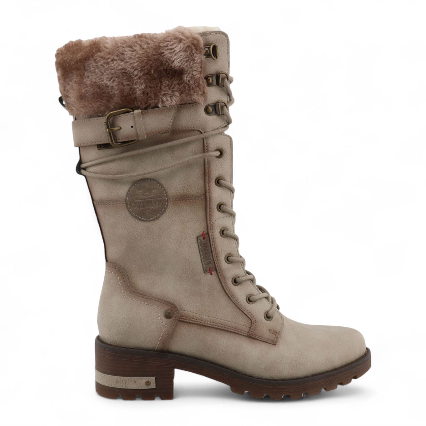 Women's Off White Mid-Calf Faux Fur Winter Combat Boots