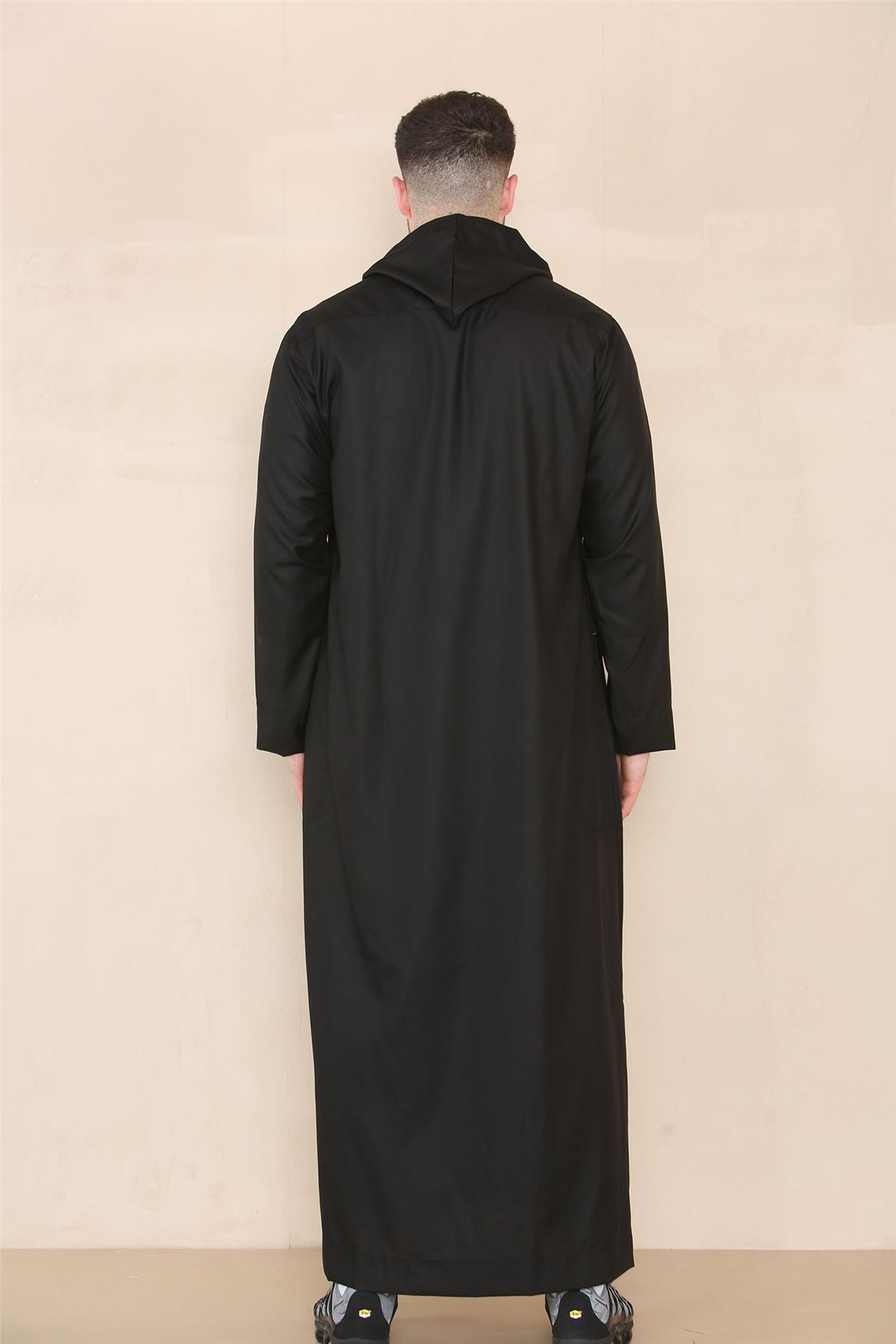 Mens Hooded Thobe Hood Jubba Nehru Stand Collar Islamic Clothing Muslim Kaftan Robe Saudi Slim Regular Fit