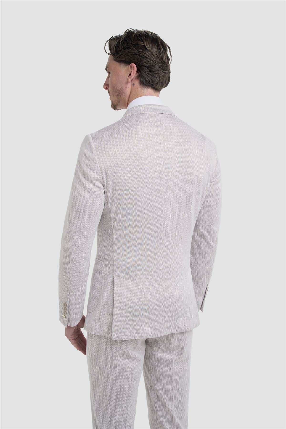 Vasco - Men's Beige Herringbone Blazer