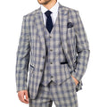 Men's Blazer Grey Blue Checked Classic Sport Coat Plaid Tailored Fit - Knighthood Store