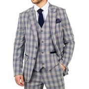Men's Blazer Grey Blue Checked Classic Sport Coat Plaid Tailored Fit - Knighthood Store