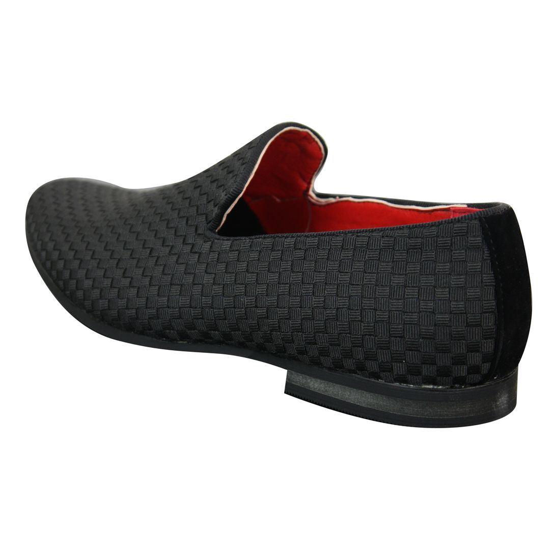 Mens Textured Slip On Black Blue Check Shoes Smart Casual Formal Italian Design - Knighthood Store