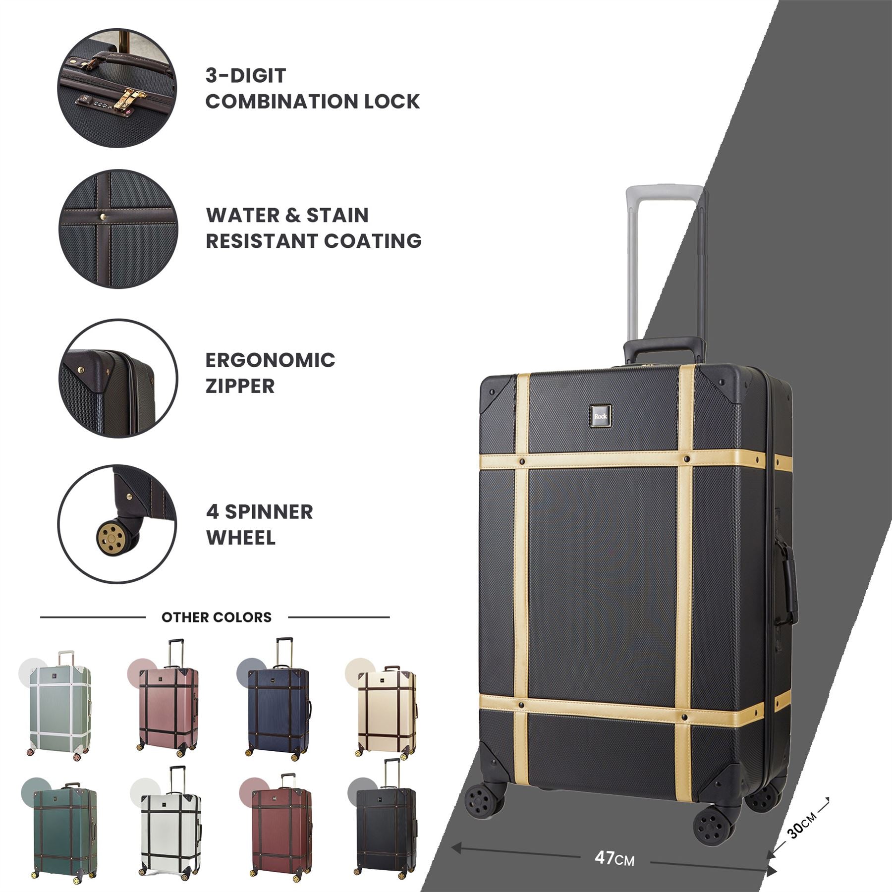 Luggage Suitcase Travel Bag Carry On Hand Cabin Check in Hard-Shell 4 Spinner Wheels Trolley Set | Vintage