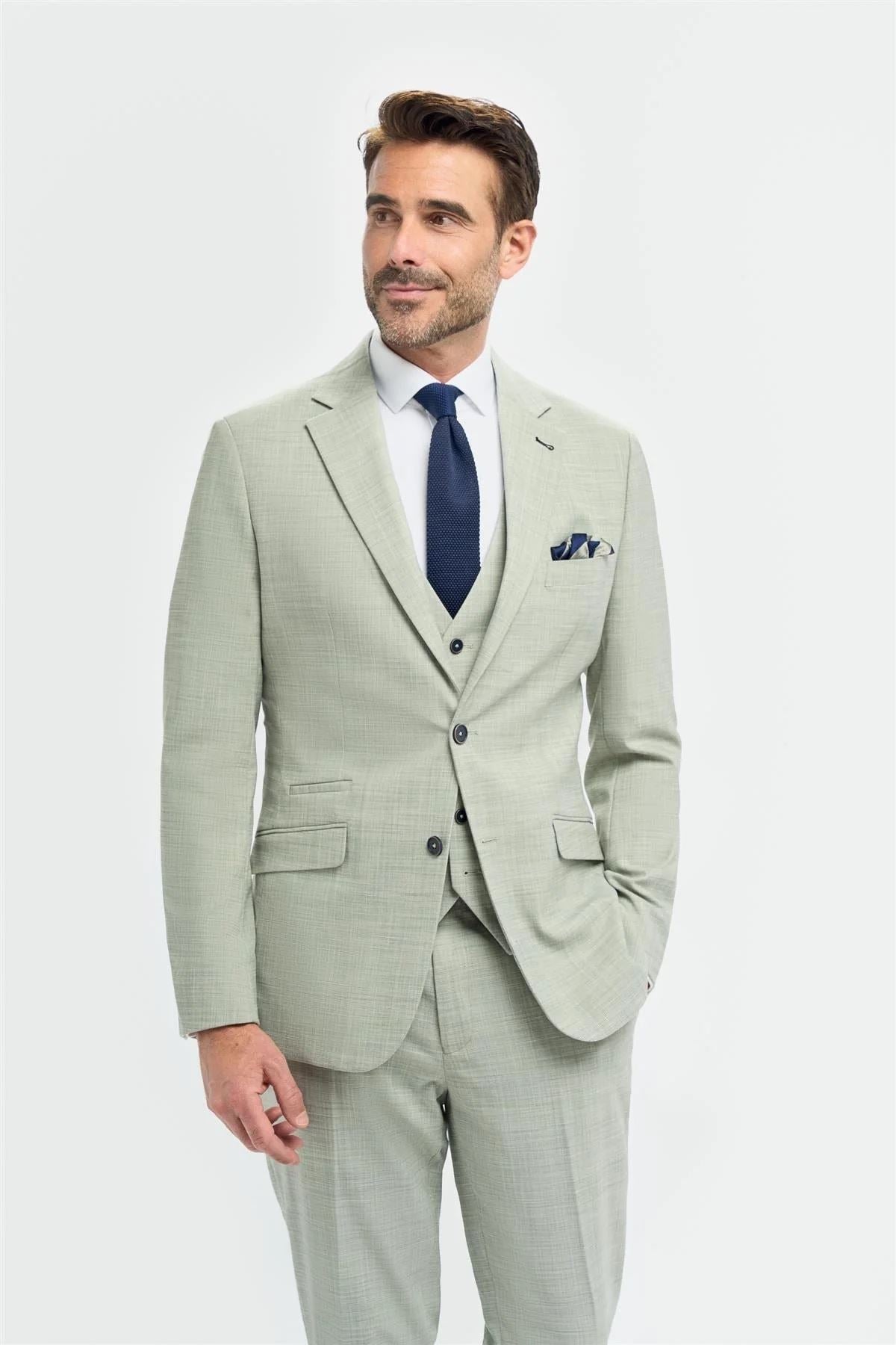 Men's Suit Sage Green 3 Piece Lightweight Wedding Summer Prom Dress