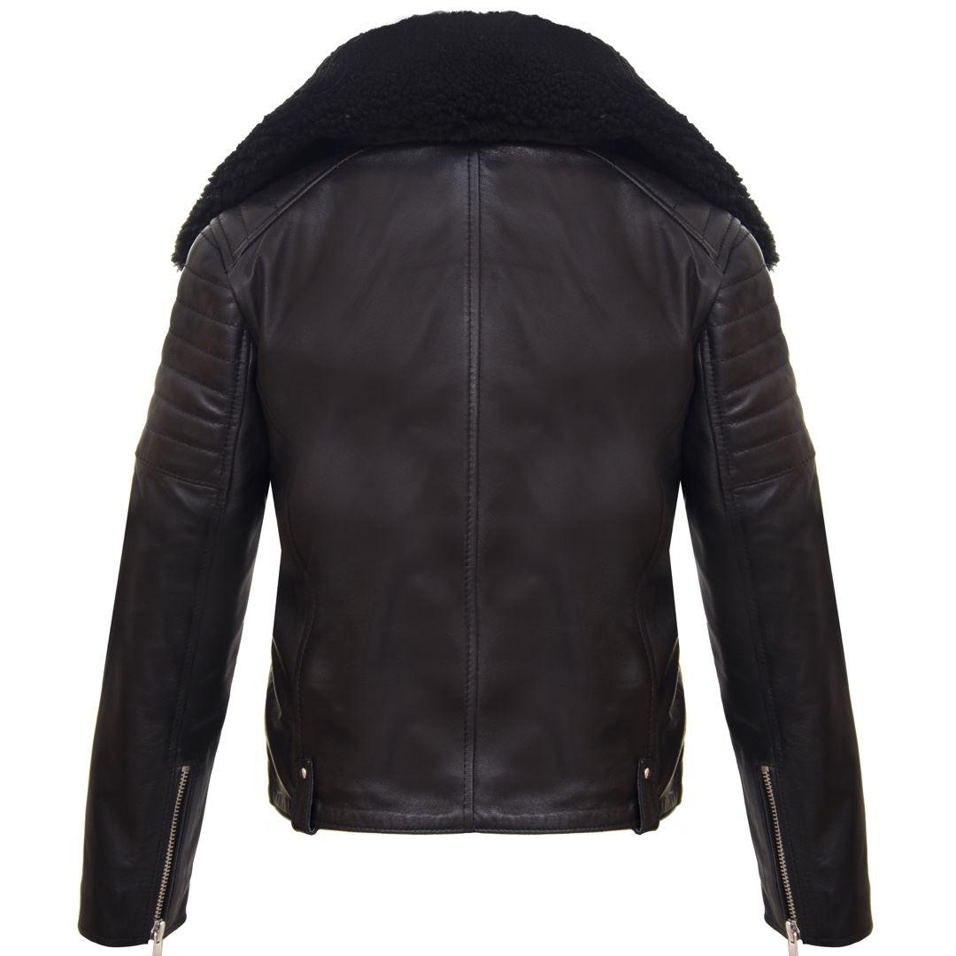 Boys Kids Real leather Biker Style Jacket Brando Cross Zip Black Fur Collar - Knighthood Store