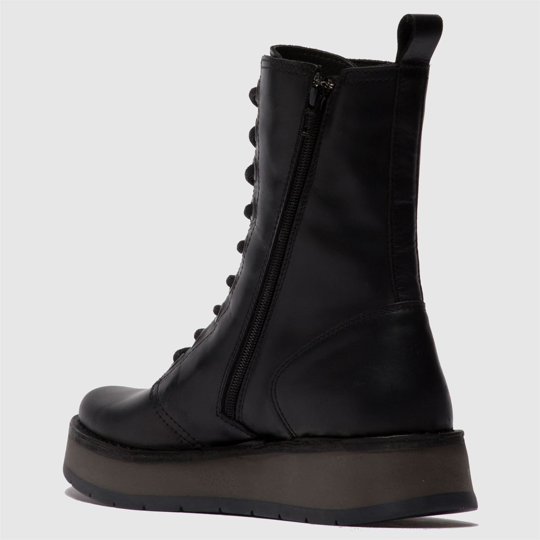 RAMI043FLY - Women's Wedge Heel Lace Up Leather Ankle Boots