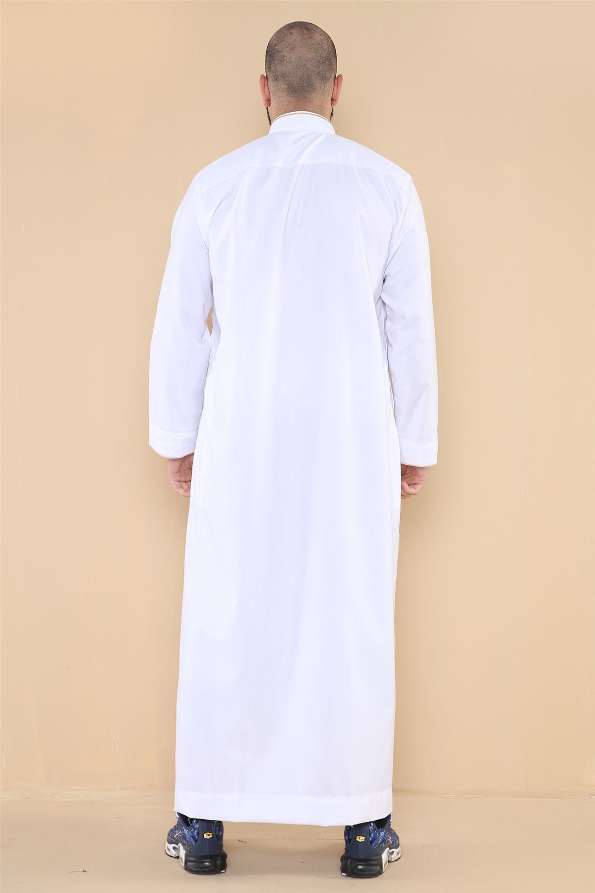 Mens Thobe Jubba Nehru Stand Collar Islamic Clothing Muslim Cotton Kaftan Embroidery Eid Robe Saudi