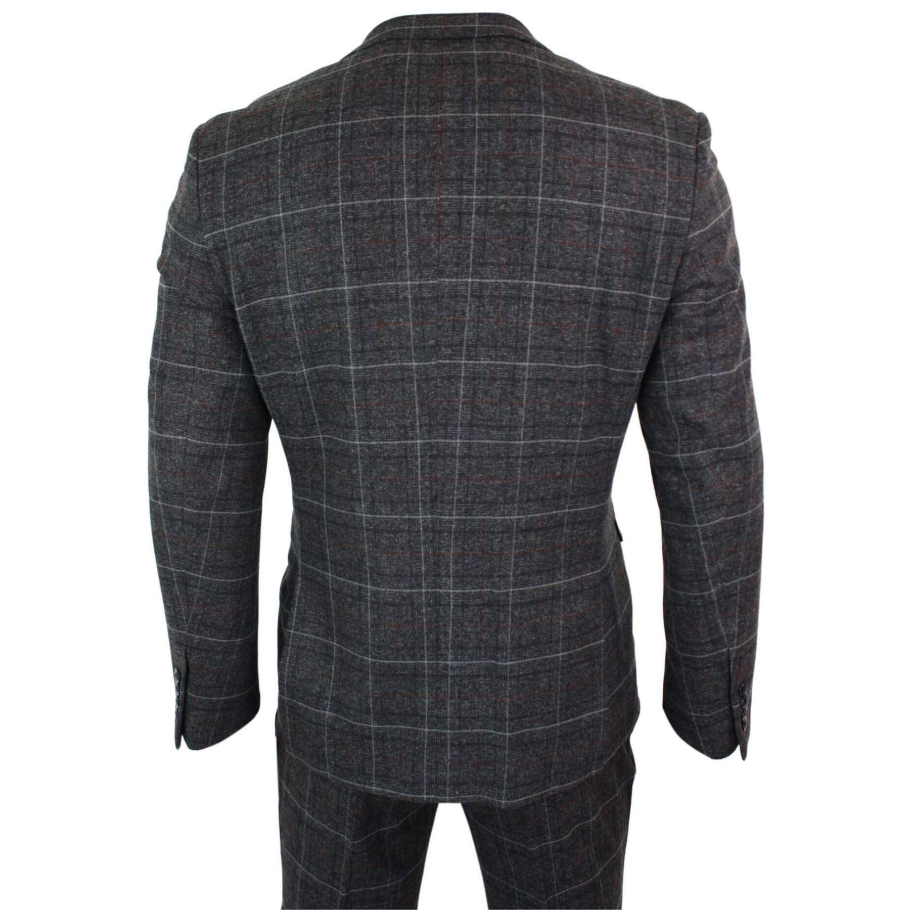 Mens Grey Black 3 Piece Tweed Suit Herringbone Wine Vintage Retro - Knighthood Store