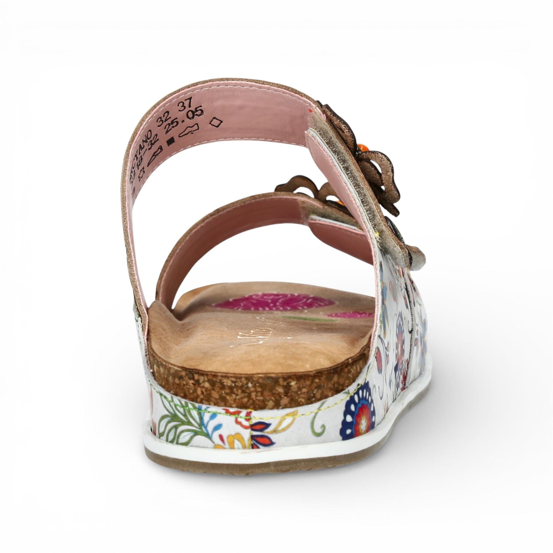 Brcyano 32 - Women's White Floral Leather Strappy Slipper