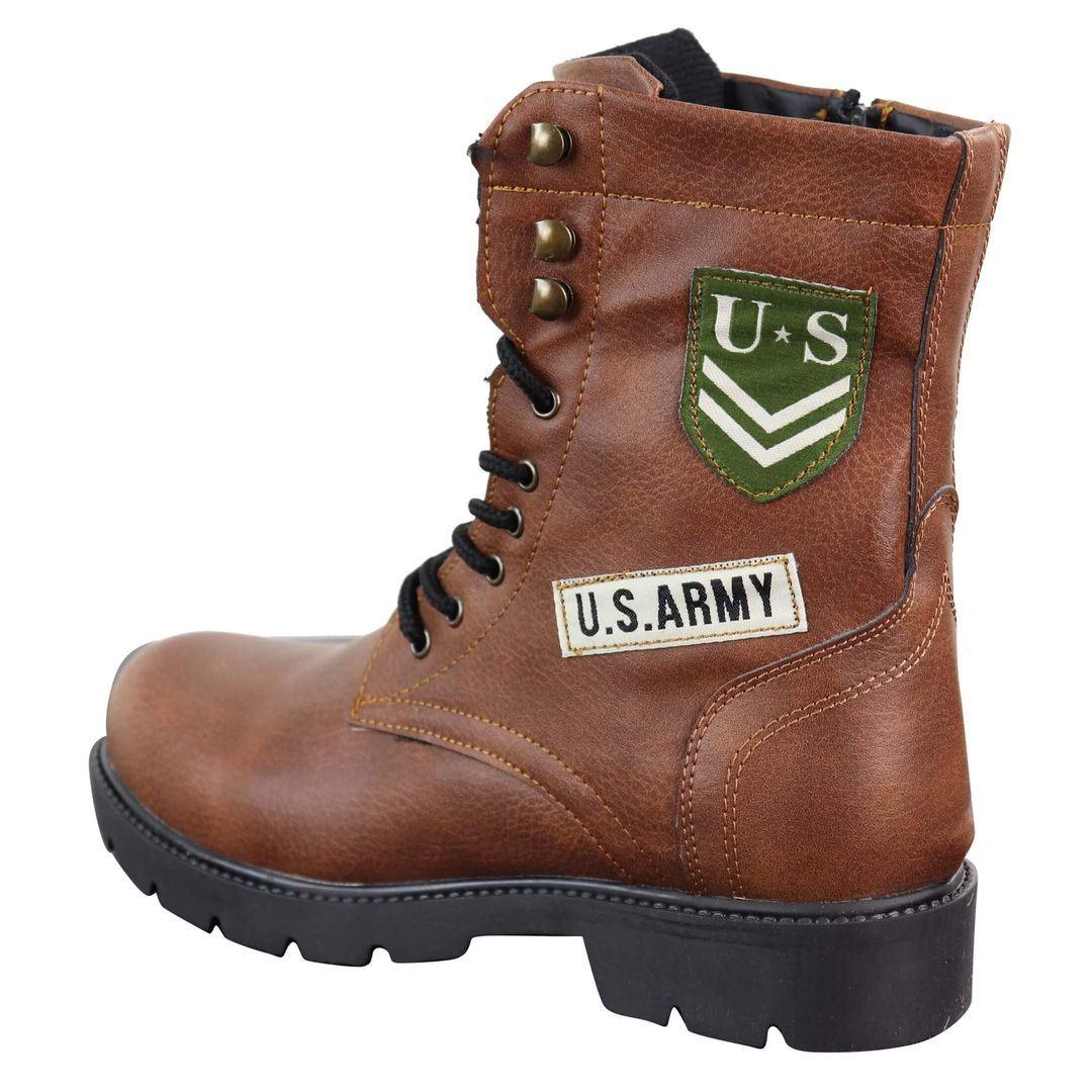 Mens US Military Army Laced Zip Ankle Boots Casual Combat Hiking PU Leather - Knighthood Store