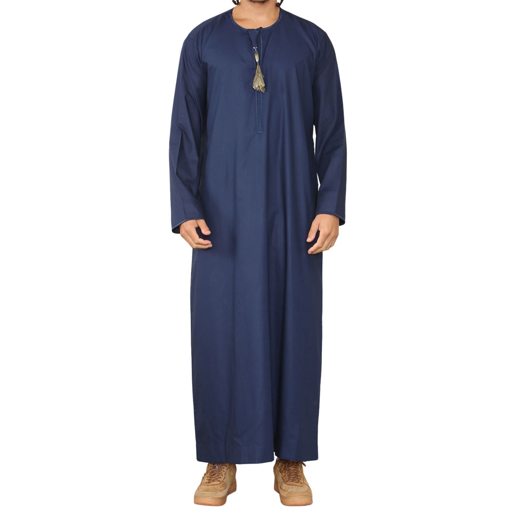 Mens Thobe Jubba Islamic Clothing Muslim Kaftan Emirati Omani Robe Arab Tassel