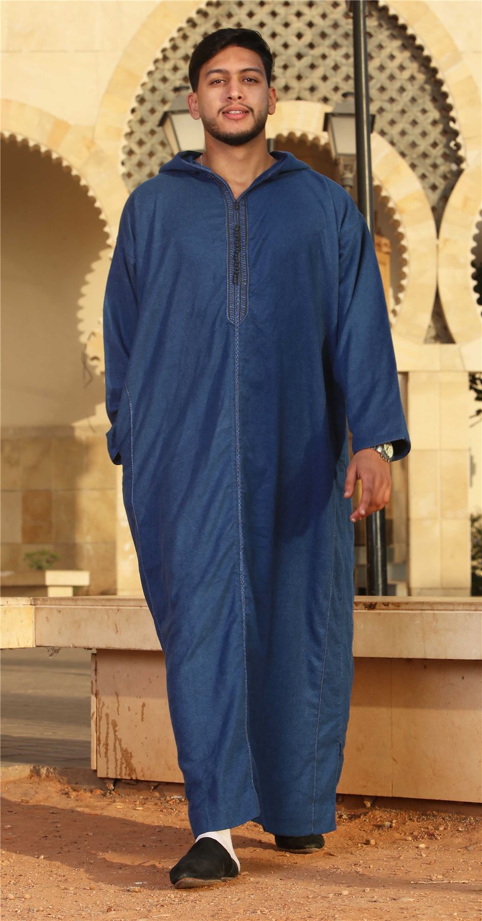 Men's Moroccan Thobe Hooded Djellaba Jubba Islamic Clothing Kaftan Eid Robe Arab Warm Coat