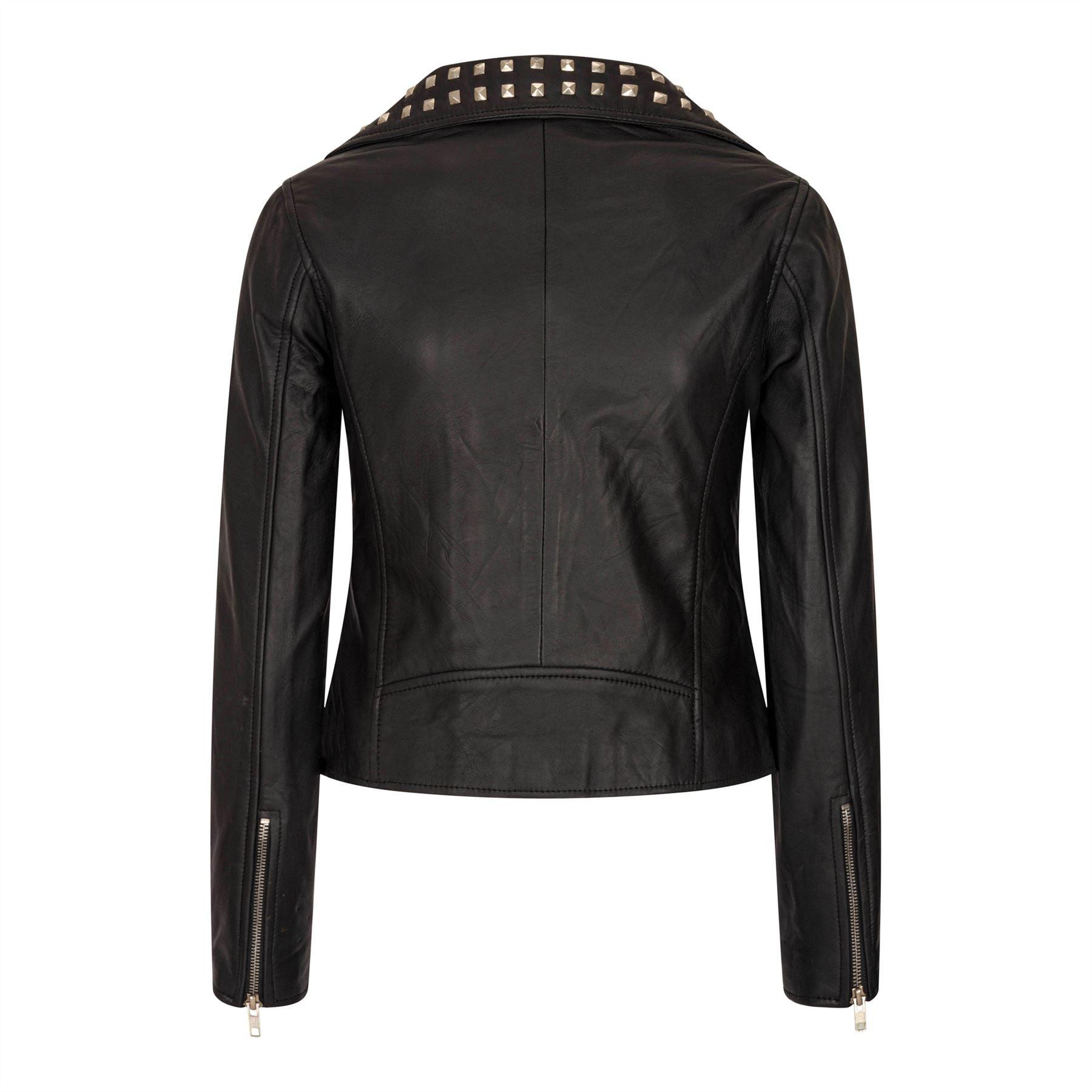 Women's Leather Jacket Cross Zip Studded Moto Brando Biker Coat - Knighthood Store