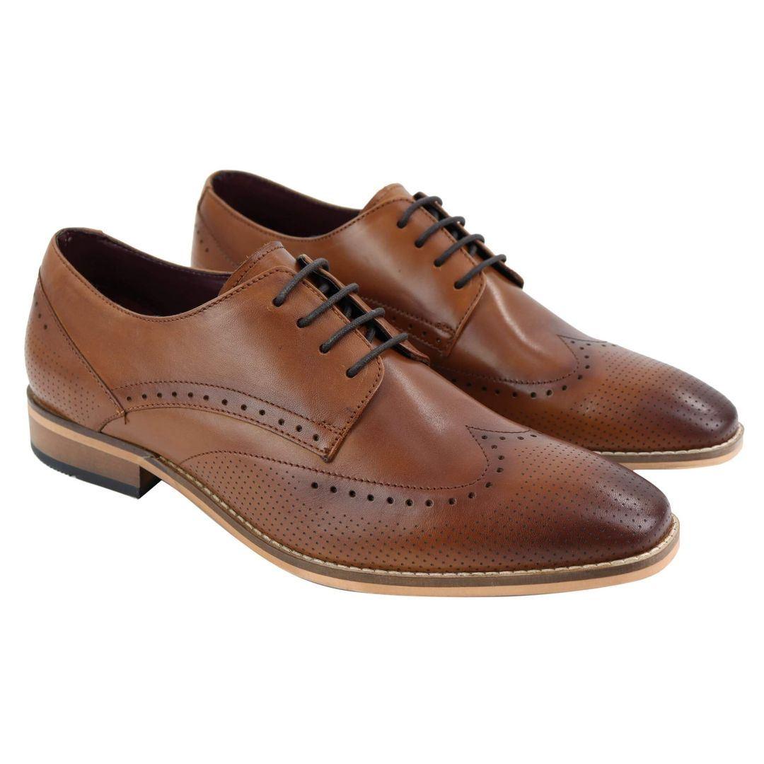 Mens Smart Casual Real Leather Office Work Wedding Shoes Laced Simple Brogues - Knighthood Store
