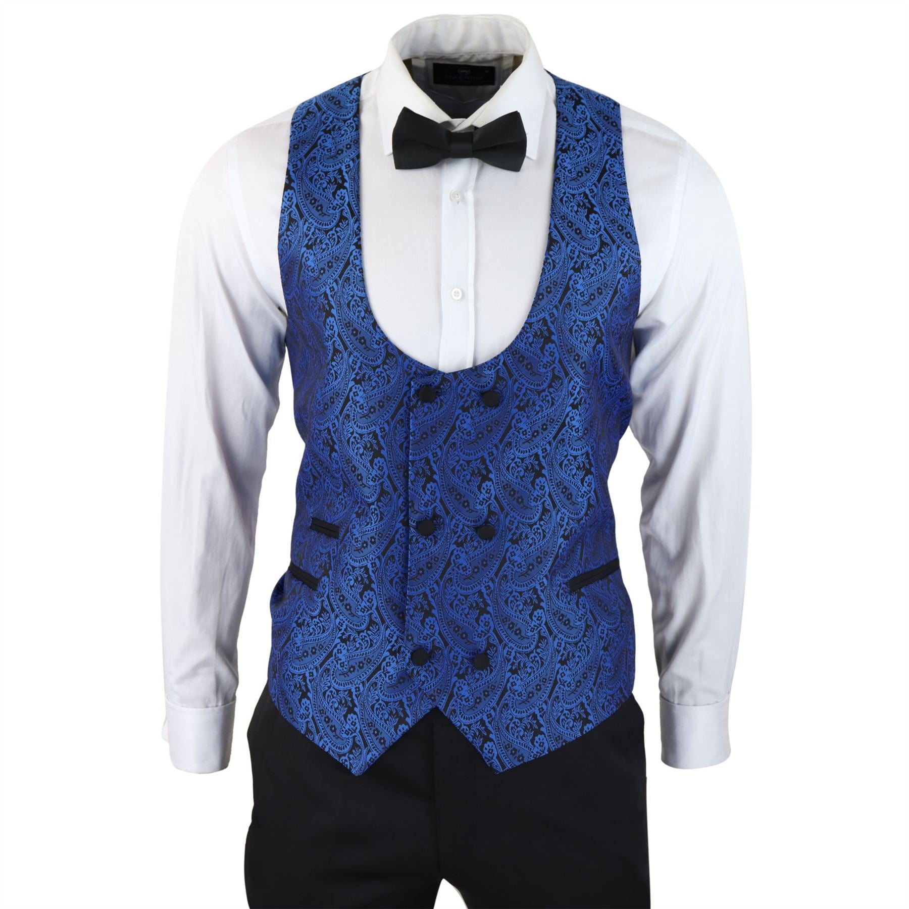 Mens Paisley Tuxedo Blazer And Waistcoat Brocade Dinner Jacket Satin Black Blue