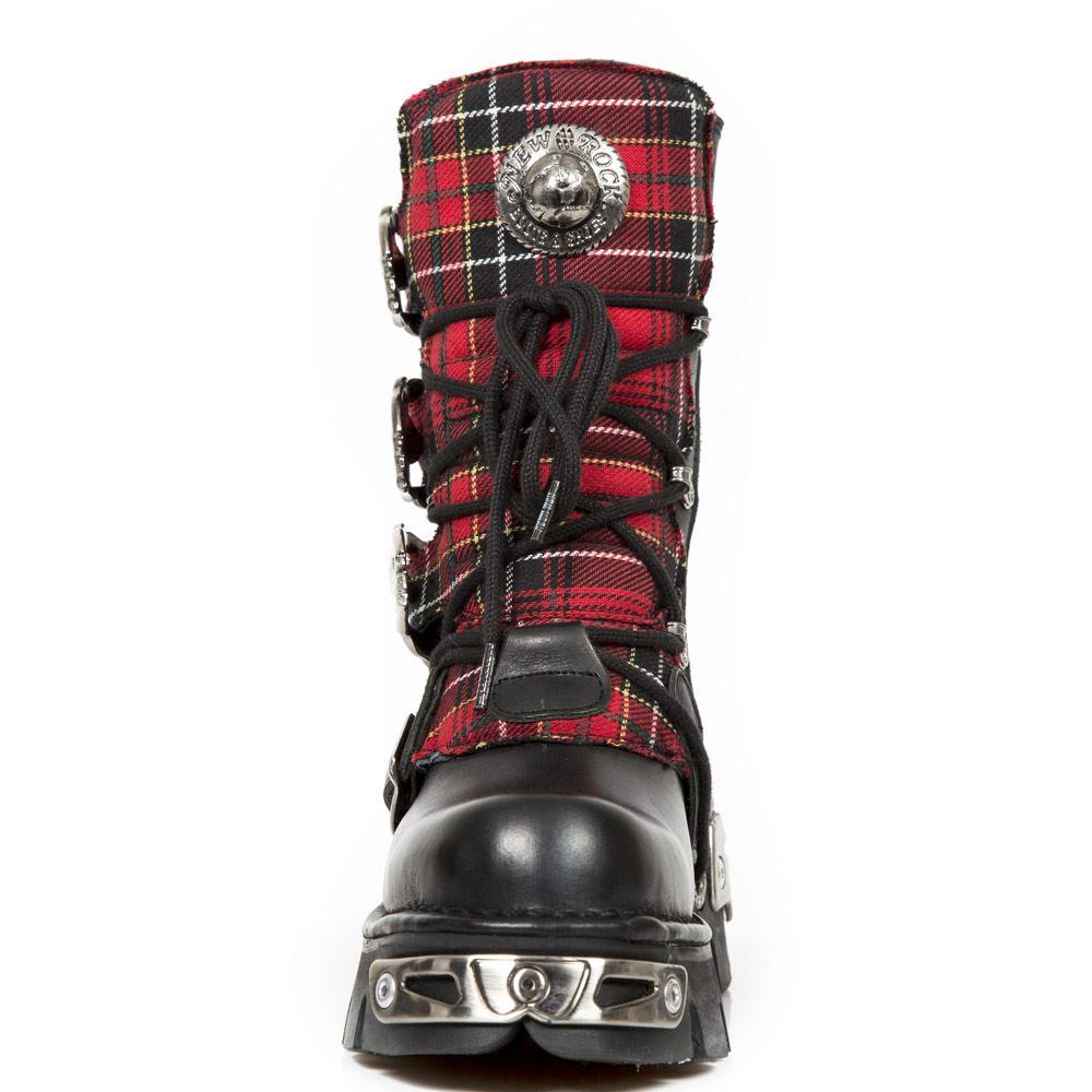 New Rock 391T-S1 Black Leather Tartan Gothic Boots Punk EMO Military - Knighthood Store