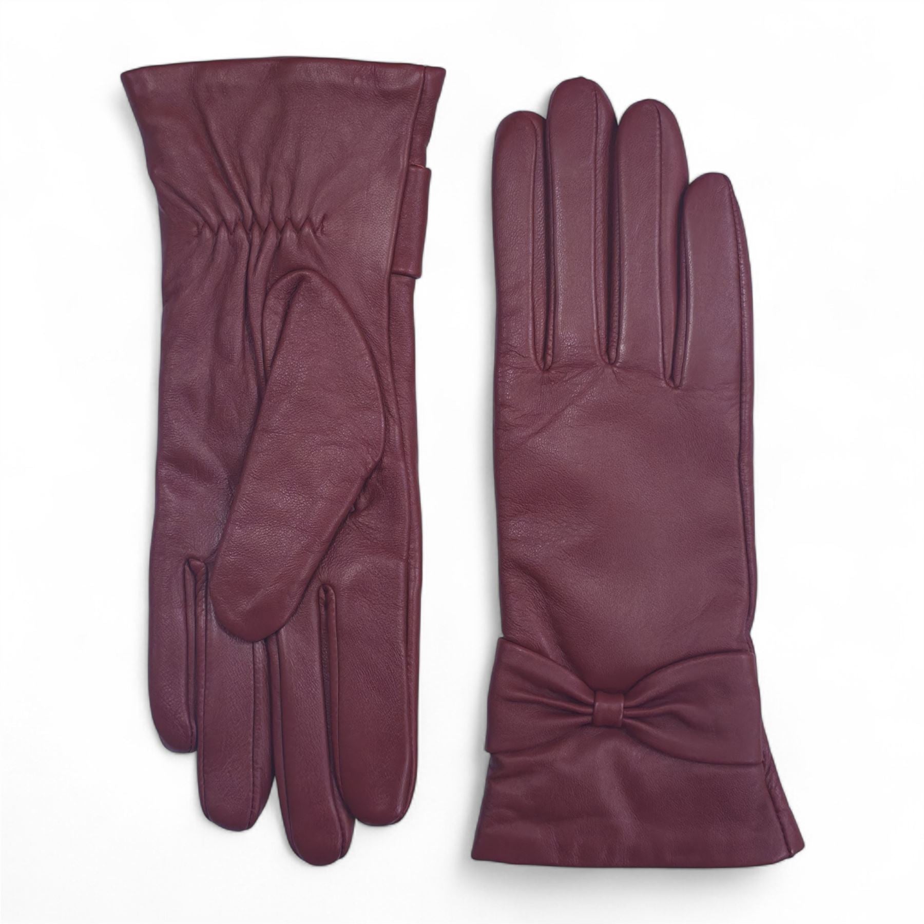 Women's Leather Wool Lined Bow Knot Accent Gloves