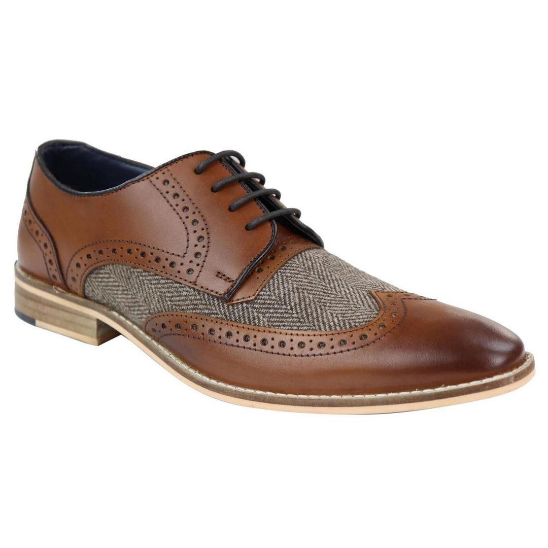 Mens Leather Gatsby Brogues Tweed Lace Shoes 1920s Peaky Blinders Classic - Knighthood Store