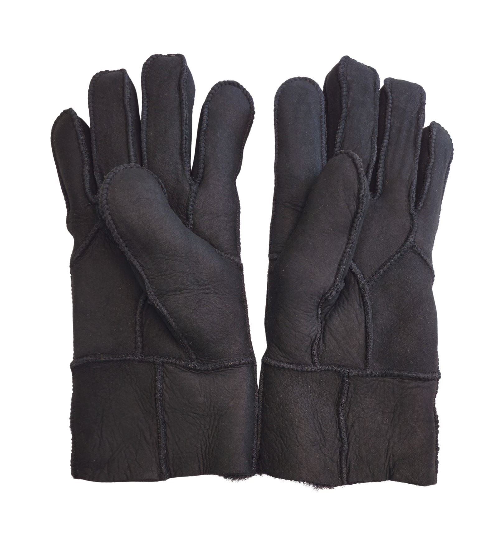 Unisex Suede Leather Shearling Wool Lined Thermal Gloves