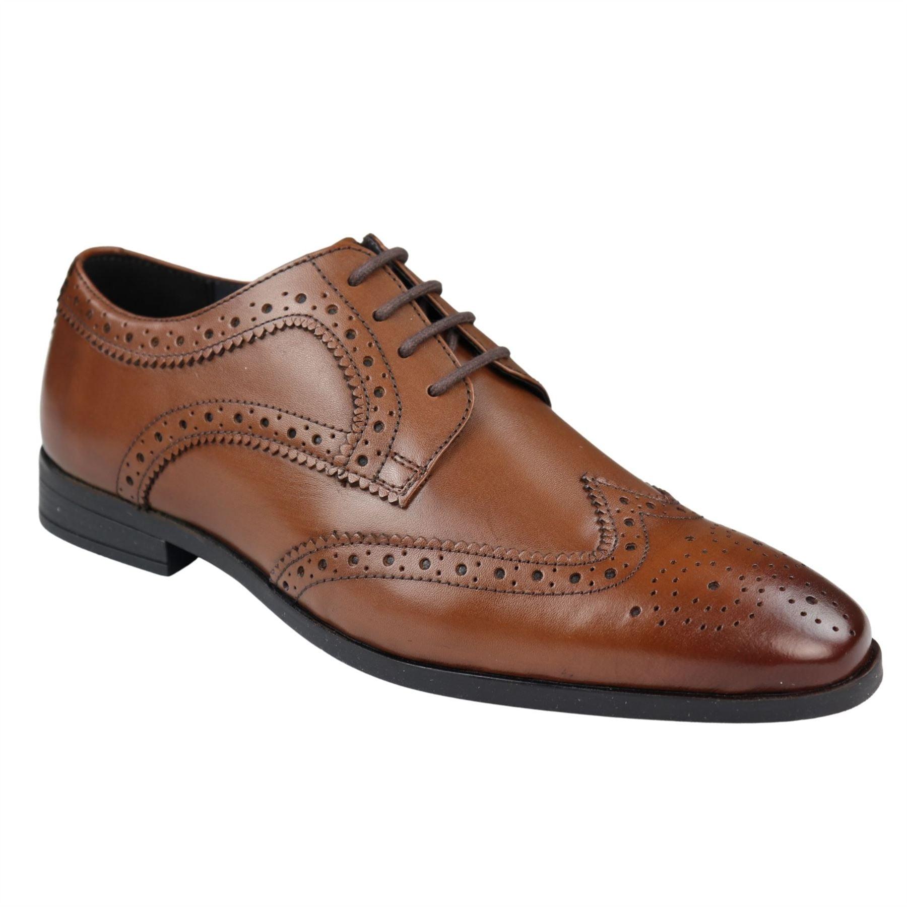 Mens Real Leather Smart Shoes Laced Brogue Shoes Black Brown Classic Gatsby Dress - Knighthood Store