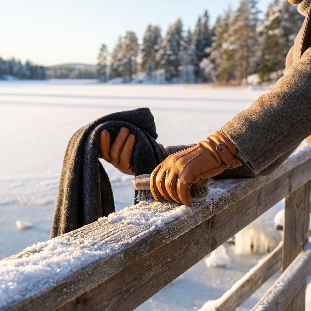 Men’s Leather Wool Lined Snap Button Closure Winter Gloves