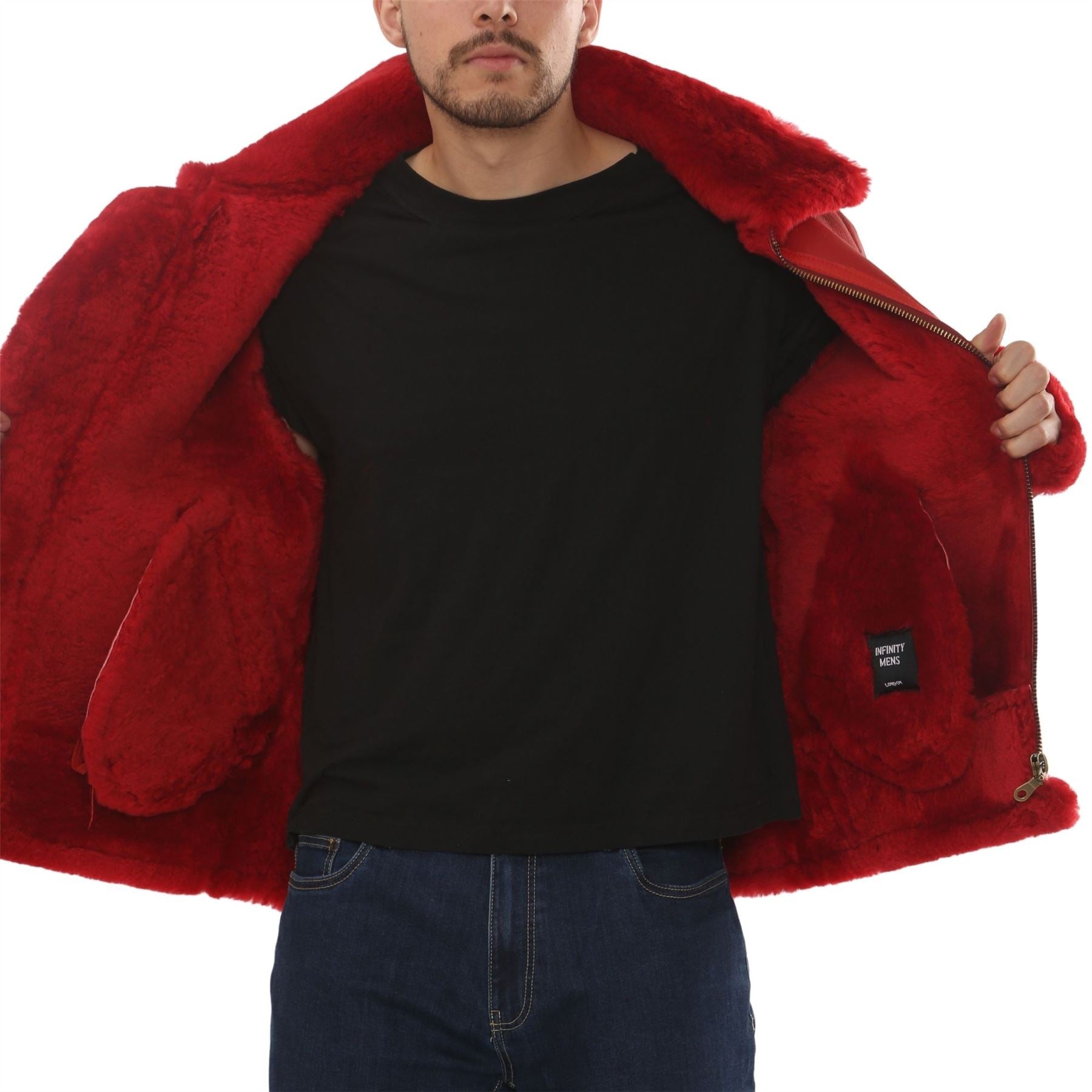Men's Red Shearling B3 Bomber Leather Jacket