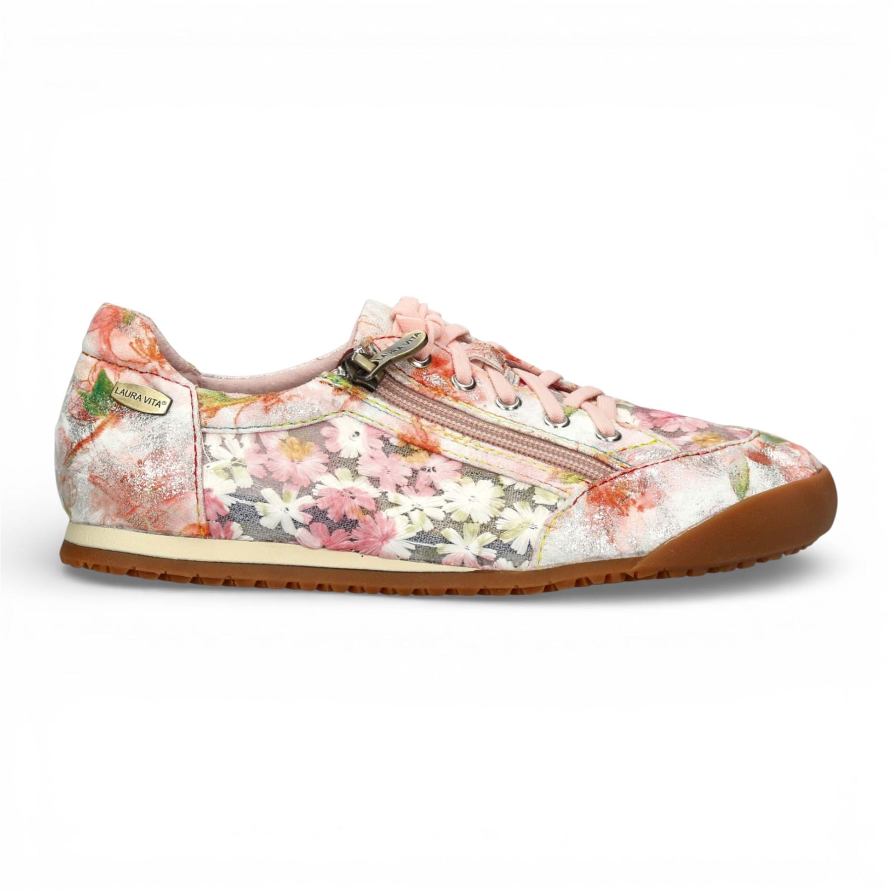 Tivanao 05 - Women's Pink Floral Leather Sneakers