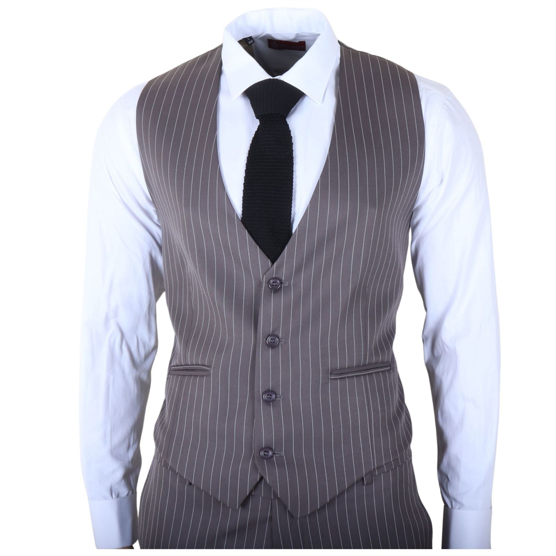 IM44 - Men's Classic Pinstripe 3 Piece Grey Suit