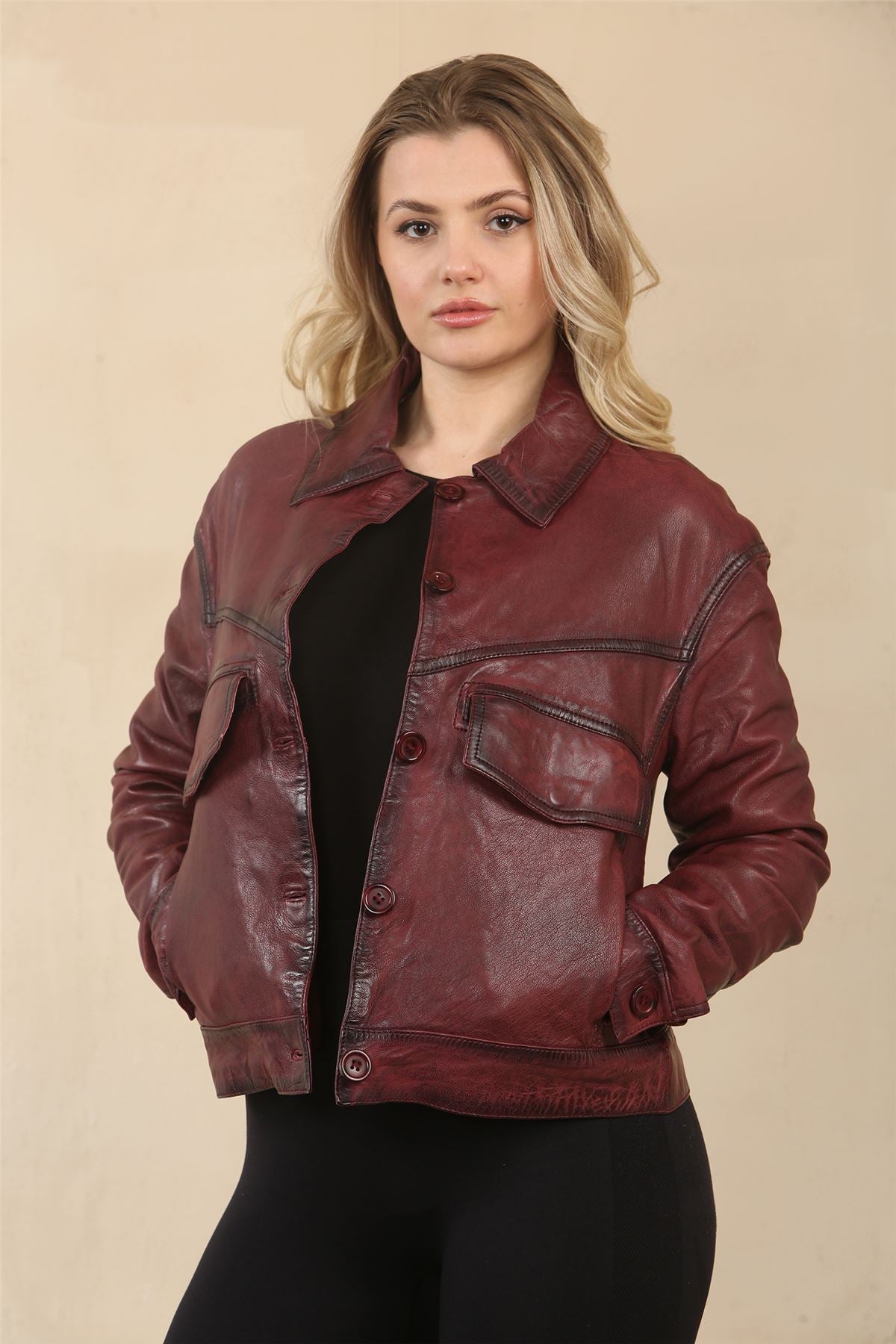 Women's Retro Classic Collar Biker Leather Jacket