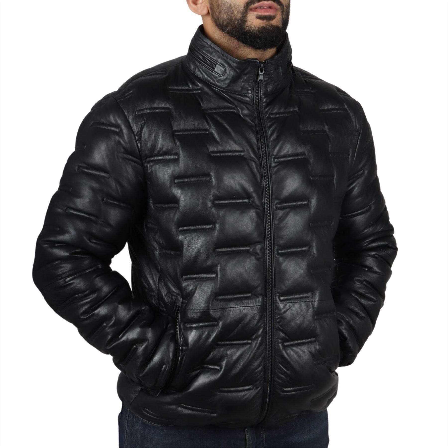 Men's Puffer Quilted Real Leather Jacket Casual Waist Length - Knighthood Store