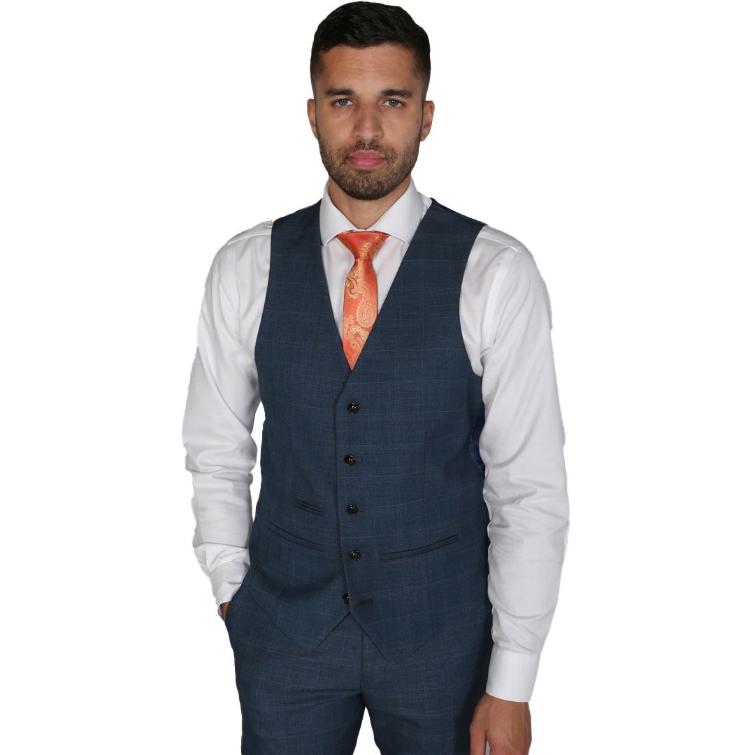 Viceroy - Men's Blue Check Waistcoat Classic Formal - 34