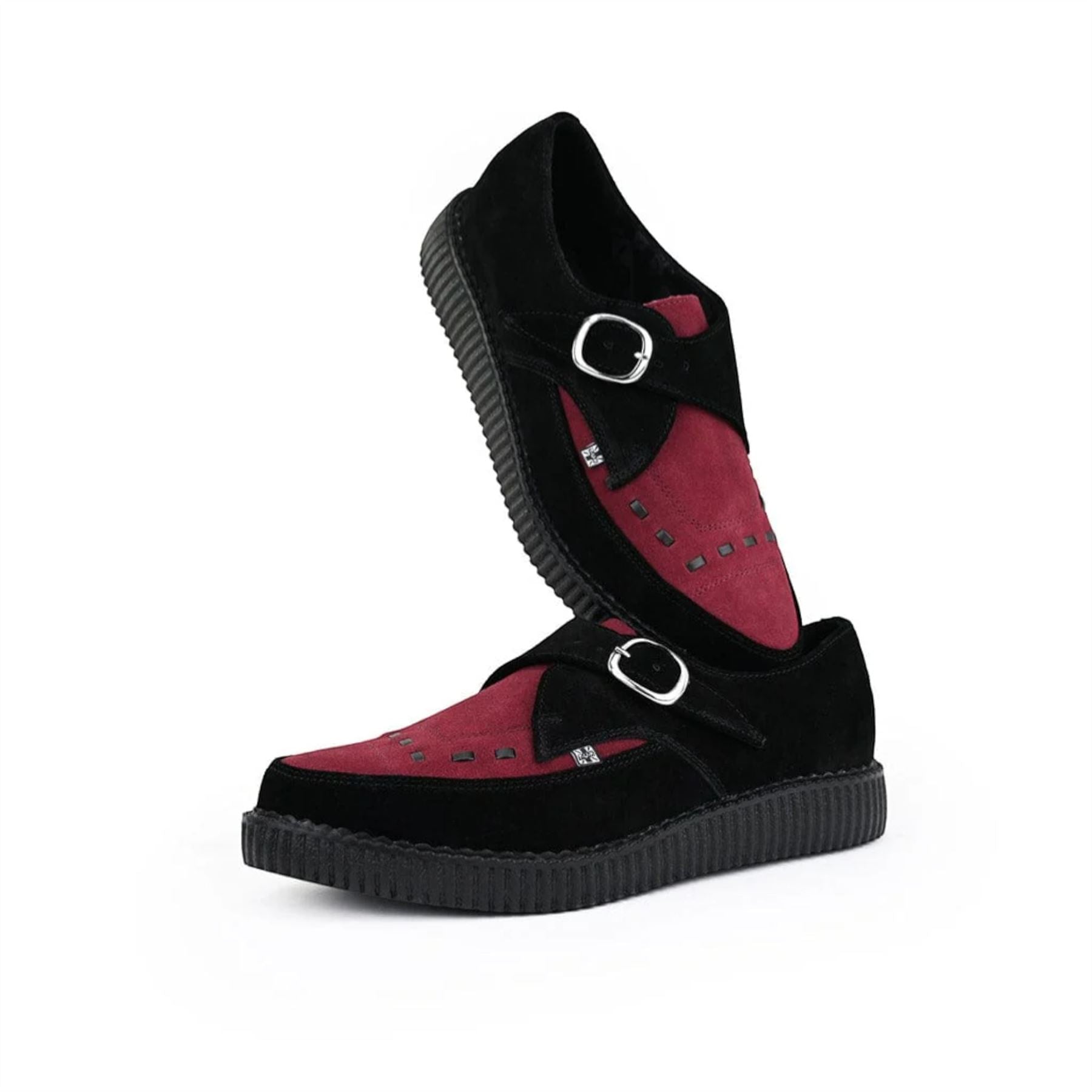 Pointed Creeper Black Burgundy Suede Monk Platform Shoes