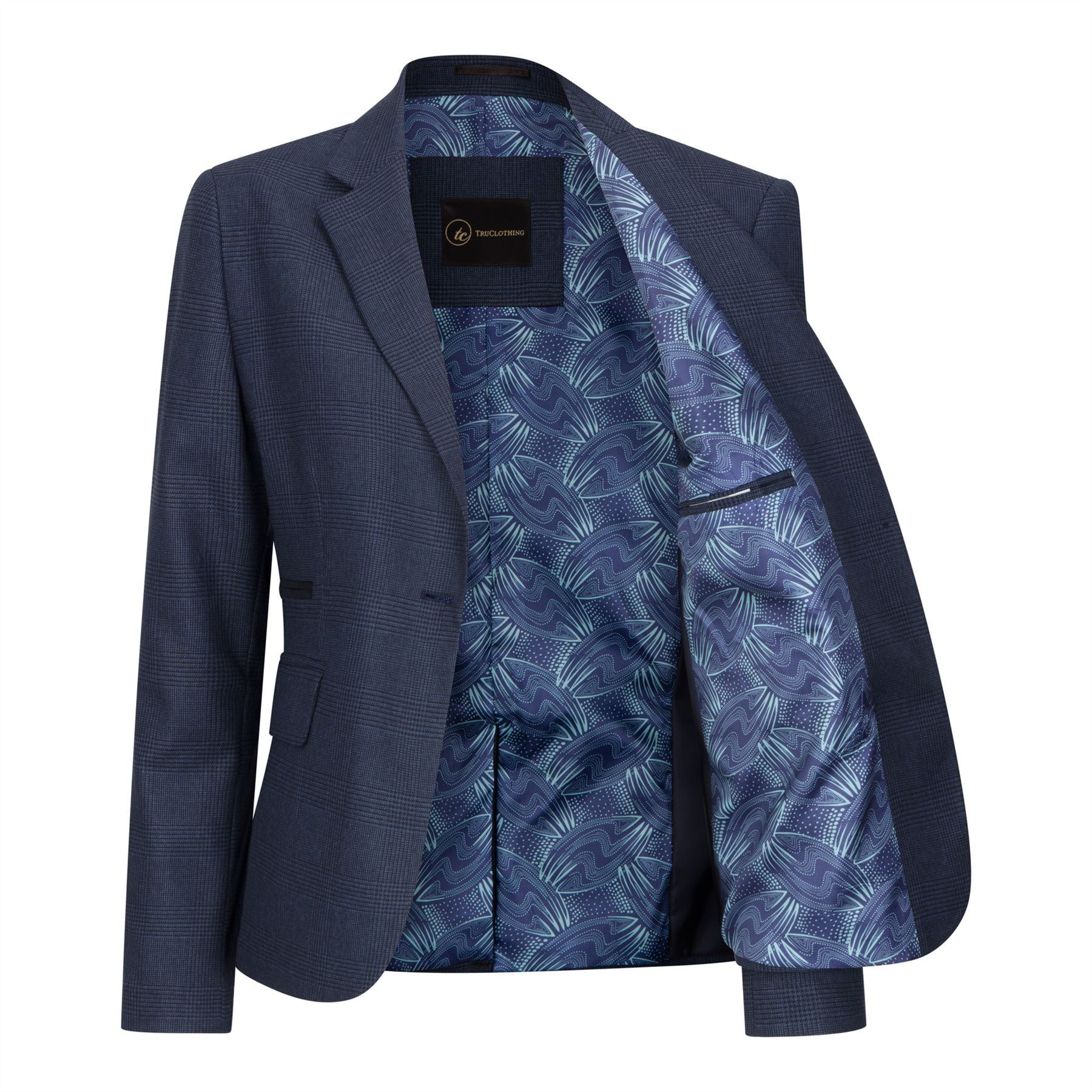 Women's Suit 3 Piece Navy Blue Prince Of Wales Check Tailored Fit Business Formal Ladies Dress