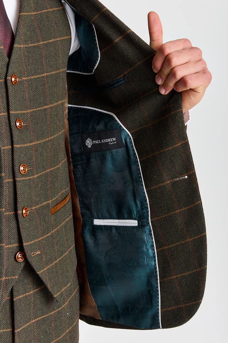Harris - Men's Green Tweed Herringbone Check Blazer