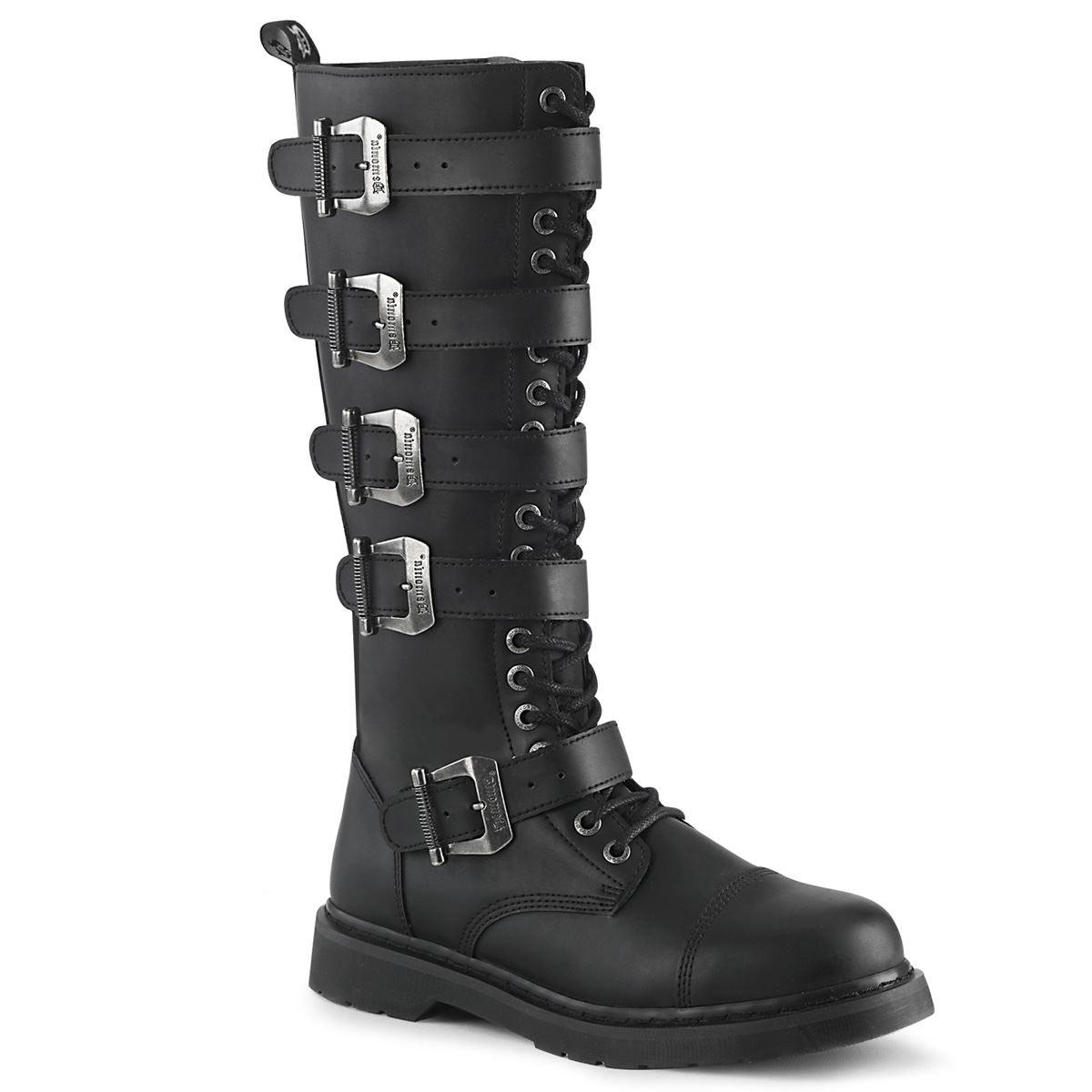 DEMONIA Men's Rock Knee High Boots Gothic EMO Black Combat Lace Up Buckle Straps - Knighthood Store