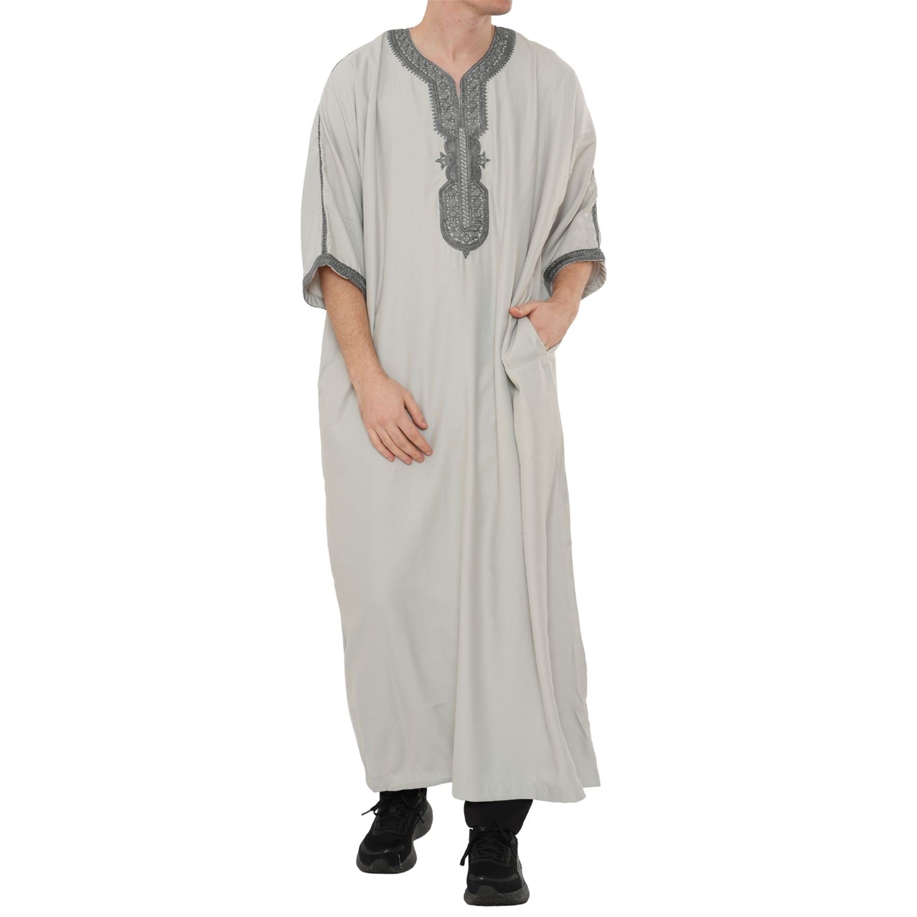 Men's Half Sleeve Embroidery Moroccan Thobe