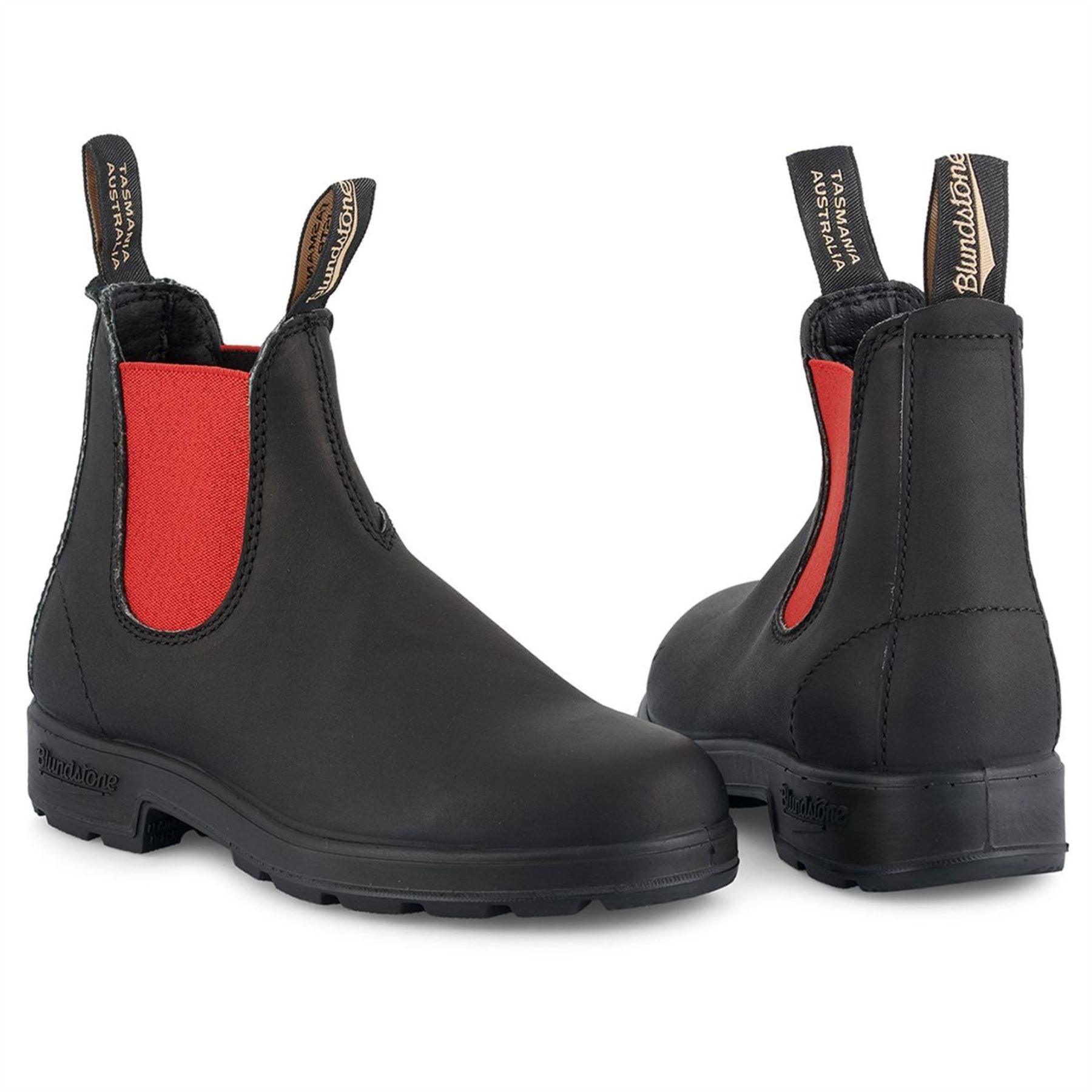 Blundstone 508 Black Red Leather Chelsea Boots Slip On Casual